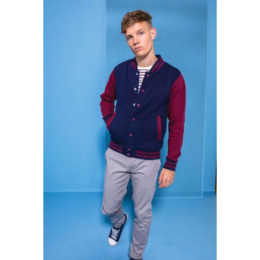 Férfi pulóver Just Hoods AWJH043 varsity Jacket -L, Jet Black/Charcoal