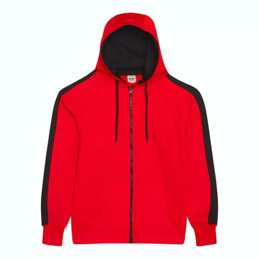 Uniszex pulóver Just Hoods AWJH066 Sports polyester Zoodie -2XL, Fire Red/Jet Black