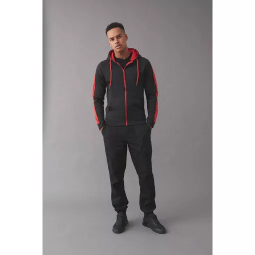 Uniszex pulóver Just Hoods AWJH066 Sports polyester Zoodie -2XL, Fire Red/Jet Black