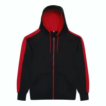 Uniszex pulóver Just Hoods AWJH066 Sports polyester Zoodie -S, Jet Black/Fire Red