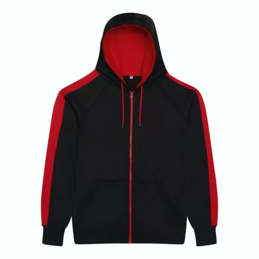 Uniszex pulóver Just Hoods AWJH066 Sports polyester Zoodie -S, Jet Black/Fire Red