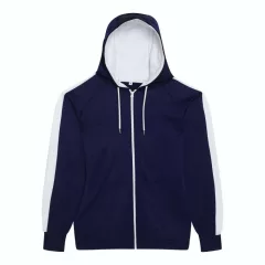 Uniszex pulóver Just Hoods AWJH066 Sports polyester Zoodie -2XL, Oxford Navy/Arctic Wh