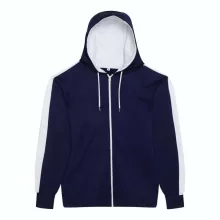 Uniszex pulóver Just Hoods AWJH066 Sports polyester Zoodie -3XL, Oxford Navy/Arctic Wh