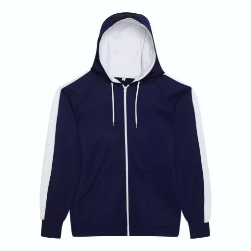 Uniszex pulóver Just Hoods AWJH066 Sports polyester Zoodie -3XL, Oxford Navy/Arctic Wh