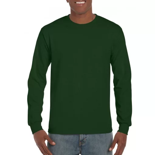 Uniszex póló Gildan GI2400 Ultra Cotton Felnőtt Hosszú Ujjú póló -L, Forest Green