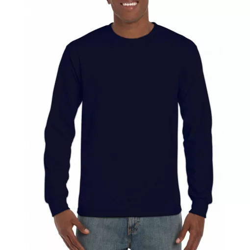Uniszex póló Gildan GI2400 Ultra Cotton Felnőtt Hosszú Ujjú póló -M, Navy