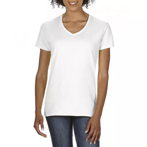 Női póló Gildan GIL4100V premium Cottonv-nyakú póló -S, White