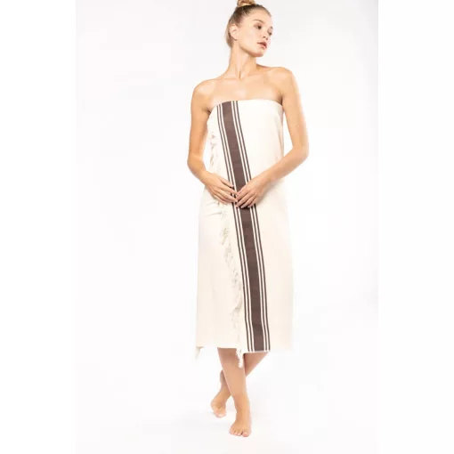 Uniszex törölköző Kariban KA128 Fouta Towel -Egy méret, Natural/Chocolate