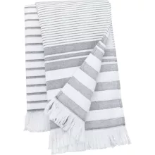 Uniszex törölköző Kariban KA132 Striped Fringed Fouta -Egy méret, Striped White/Smoke