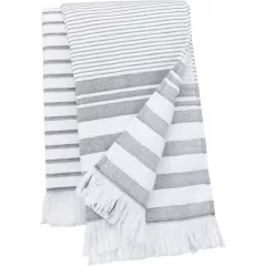   Uniszex törölköző Kariban KA132 Striped Fringed Fouta -Egy méret, Striped White/Smoke