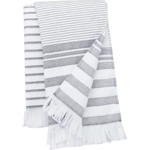 Uniszex törölköző Kariban KA132 Striped Fringed Fouta -Egy méret, Striped White/Smoke