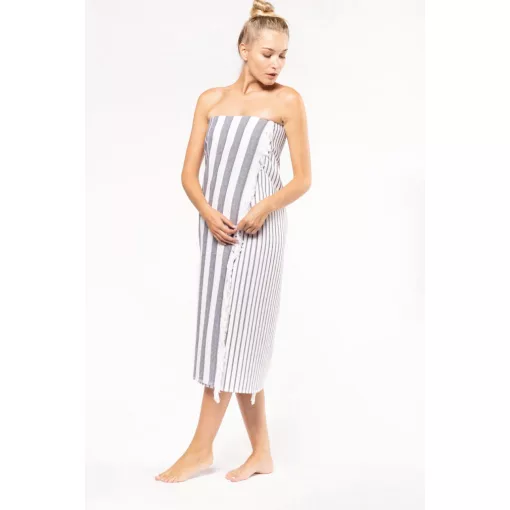 Uniszex törölköző Kariban KA132 Striped Fringed Fouta -Egy méret, Striped White/Smoke