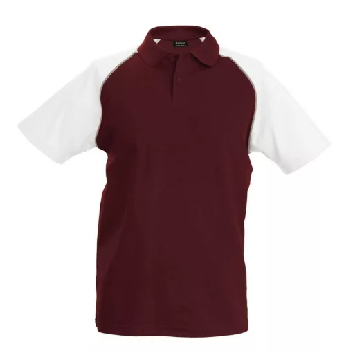 Férfi galléros póló Kariban KA226 Baseball - Short-Sleeved polo Shirt -S, Bordeaux/Whi