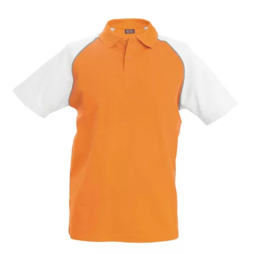 Férfi galléros póló Kariban KA226 Baseball - Short-Sleeved polo Shirt -XL, Orange/Whit