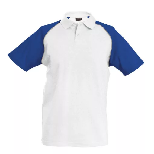 Férfi galléros póló Kariban KA226 Baseball - Short-Sleeved polo Shirt -M, White/Royal 