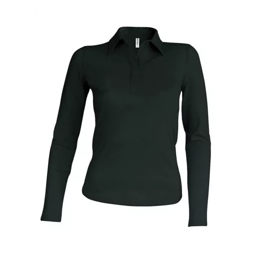 Női galléros póló Kariban KA244 Ladies Long-Sleeved polo Shirt -S, Black