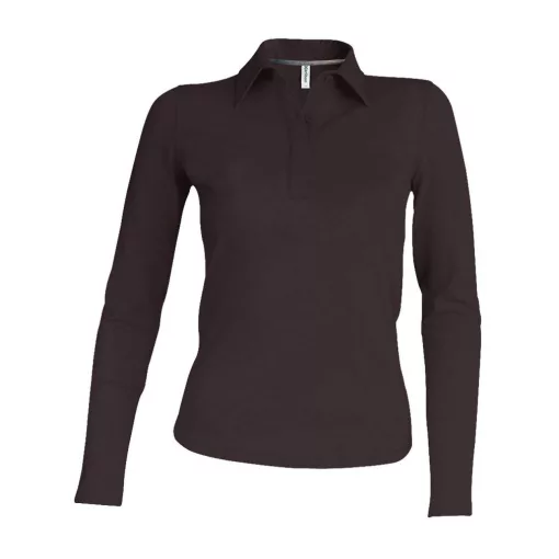 Női galléros póló Kariban KA244 Ladies Long-Sleeved polo Shirt -2XL, Chocolate