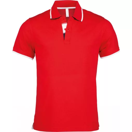 Férfi galléros póló Kariban KA245 Men S Short-Sleeved polo Shirt -3XL, Red/White/Navy