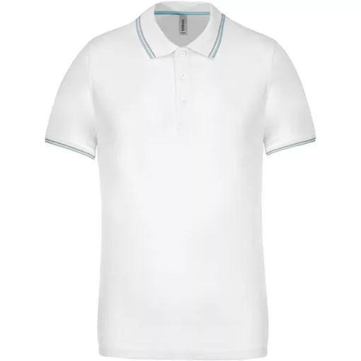 Férfi galléros póló Kariban KA250 Men S Short-Sleeved polo Shirt -L, White/Sky Blue/Li