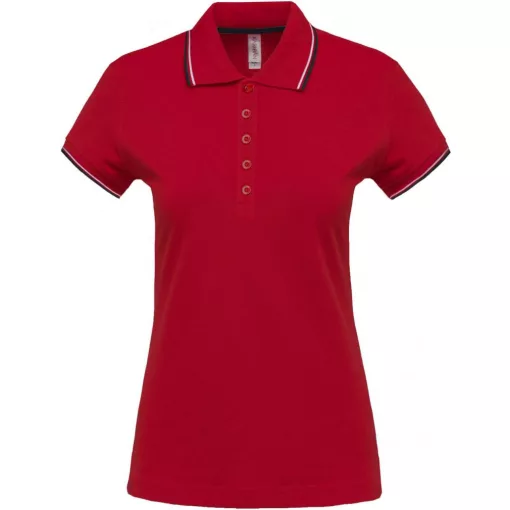 Női galléros póló Kariban KA251 Ladies Short-Sleeved polo Shirt -XL, Red/Navy/White