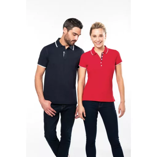 Női galléros póló Kariban KA252 Ladies Short-Sleeved piqué Knit polo Shirt -2XL, Red/W