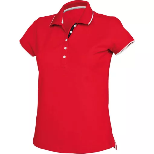 Női galléros póló Kariban KA252 Ladies Short-Sleeved piqué Knit polo Shirt -L, Red/Whi