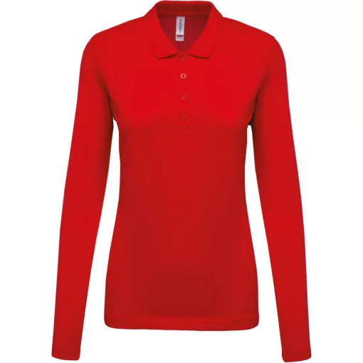 Női galléros póló Kariban KA257 Ladies’ Long-Sleeved piqué polo Shirt -L, Red