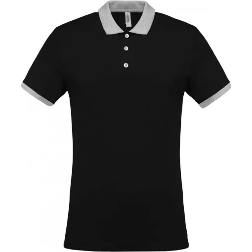 Férfi galléros póló Kariban KA258 Men S Two-Tone piqué polo Shirt -M, Black/Oxford Gre