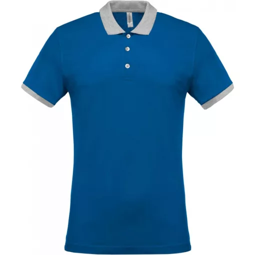 Férfi galléros póló Kariban KA258 Men S Two-Tone piqué polo Shirt -3XL, Light Royal Bl