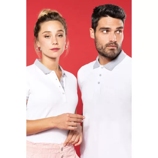 Férfi galléros póló Kariban KA258 Men S Two-Tone piqué polo Shirt -3XL, Light Royal Bl