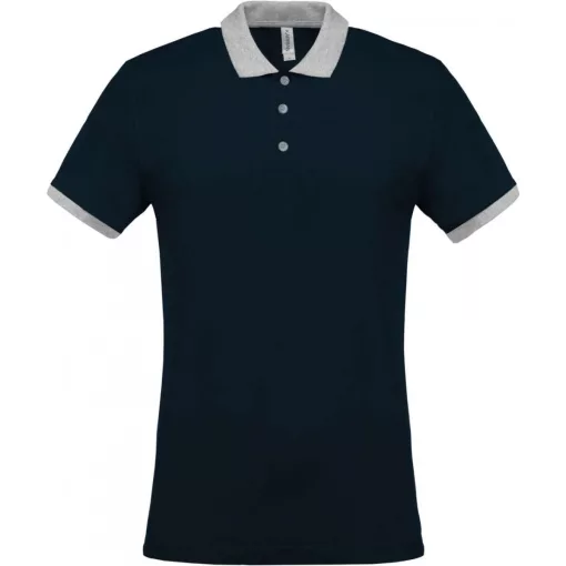 Férfi galléros póló Kariban KA258 Men S Two-Tone piqué polo Shirt -3XL, Navy/Oxford Gr