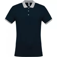 Férfi galléros póló Kariban KA258 Men S Two-Tone piqué polo Shirt -3XL, Navy/Oxford Gr