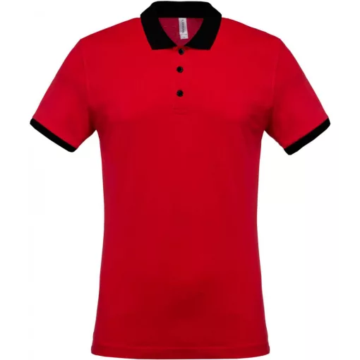 Férfi galléros póló Kariban KA258 Men S Two-Tone piqué polo Shirt -XL, Red/Black