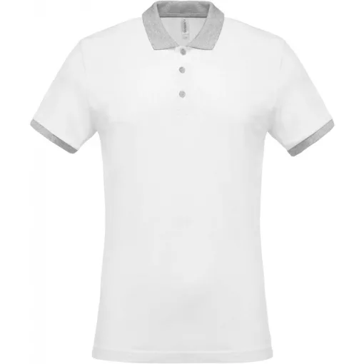 Férfi galléros póló Kariban KA258 Men S Two-Tone piqué polo Shirt -3XL, White/Oxford G