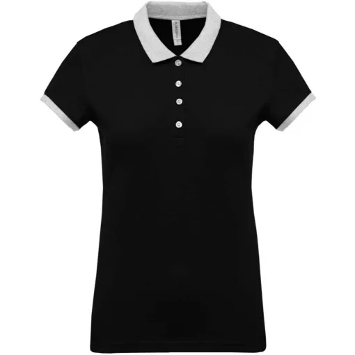 Női galléros póló Kariban KA259 Ladies’ Two-Tone piqué polo Shirt -XL, Black/Oxford Gr
