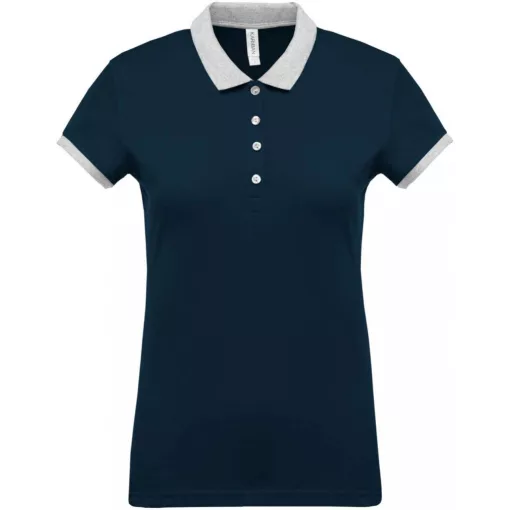 Női galléros póló Kariban KA259 Ladies’ Two-Tone piqué polo Shirt -M, Navy/Oxford Grey