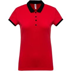   Női galléros póló Kariban KA259 Ladies’ Two-Tone piqué polo Shirt -XS, Red/Black