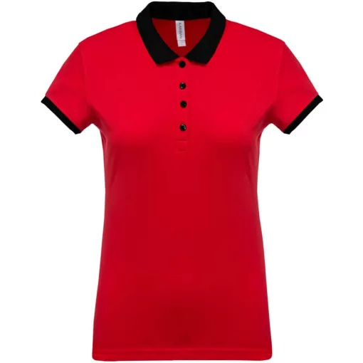 Női galléros póló Kariban KA259 Ladies’ Two-Tone piqué polo Shirt -XS, Red/Black