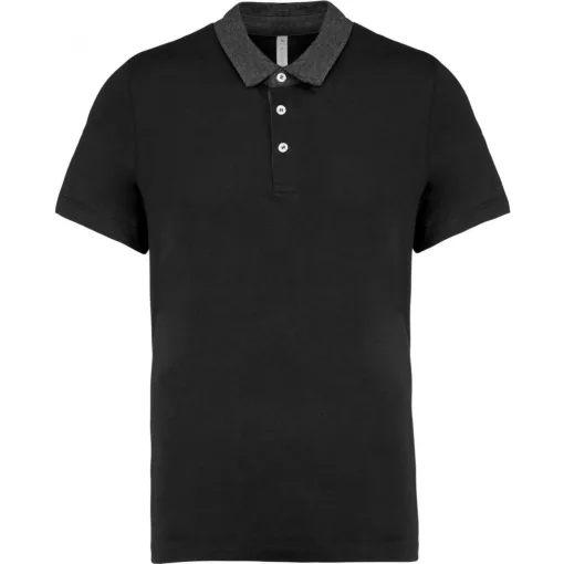 Férfi galléros póló Kariban KA260 Men S Two-Tone Jersey polo Shirt -3XL, Black/Dark Gr