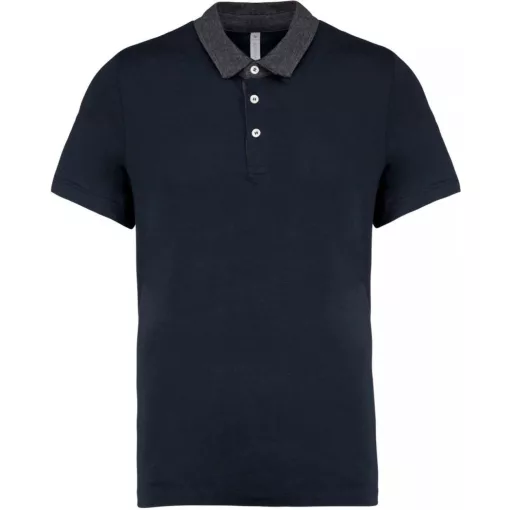Férfi galléros póló Kariban KA260 Men S Two-Tone Jersey polo Shirt -S, Navy/Dark Grey 