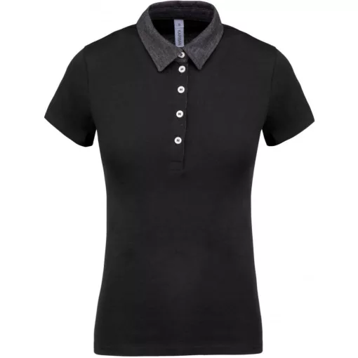 Női galléros póló Kariban KA261 Ladies Two-Tone Jersey polo Shirt -2XL, Black/Dark Gre