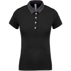 Női galléros póló Kariban KA261 Ladies Two-Tone Jersey polo Shirt -M, Black/Dark Grey 