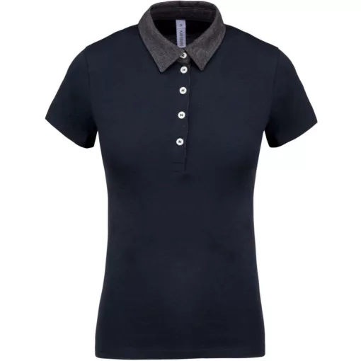 Női galléros póló Kariban KA261 Ladies Two-Tone Jersey polo Shirt -XL, Navy/Dark Grey 