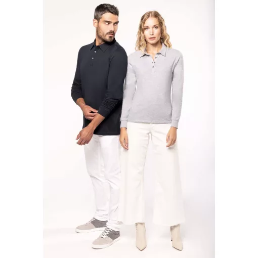 Női galléros póló Kariban KA265 Ladies Long Sleeve Jersey polo Shirt -L, Grey Heather