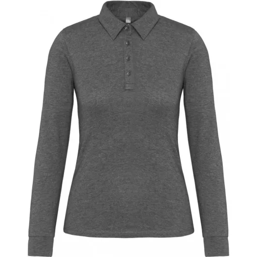 Női galléros póló Kariban KA265 Ladies Long Sleeve Jersey polo Shirt -L, Grey Heather