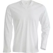 Férfi póló Kariban KA358 Hosszú Ujjú v-nyakú póló -4XL, White