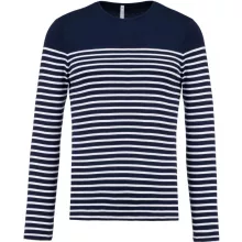 Férfi póló Kariban KA366 Hosszú Ujjú Breton Csíkos Felső -2XL, Striped Navy/White