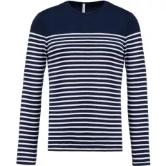   Férfi póló Kariban KA366 Hosszú Ujjú Breton Csíkos Felső -3XL, Striped Navy/White