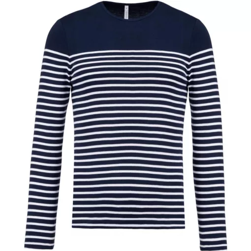 Férfi póló Kariban KA366 Hosszú Ujjú Breton Csíkos Felső -M, Striped Navy/White