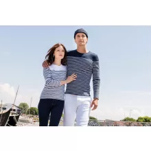 Férfi póló Kariban KA366 Hosszú Ujjú Breton Csíkos Felső -S, Striped Navy/White